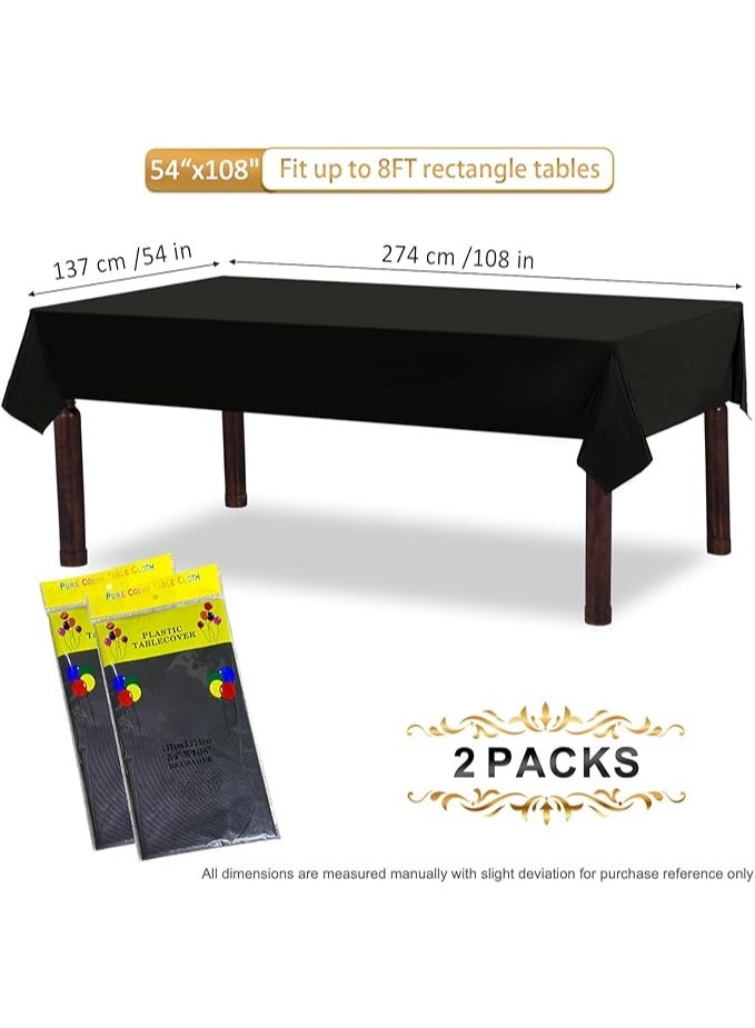 عبوتين مفارش طاولة بلاستيكية سوداء ، قماش طاولة بلاستيك مستطيلة للاستعمال مرة واحدة لتناول الطعام في المطبخ ، الحفلات ، أعياد الميلاد ، حفلات الزفاف (137 × 274) - Image 2